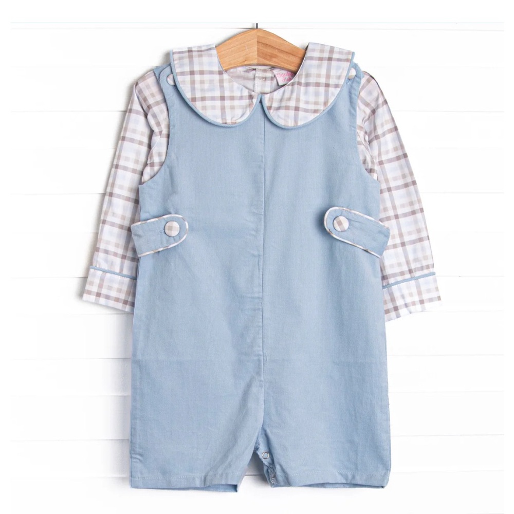 Blue Kids Overalls with Plaid Shirt